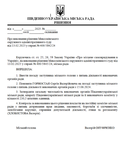 Проєкт рішення, щодо поновлення Горностая С.В.