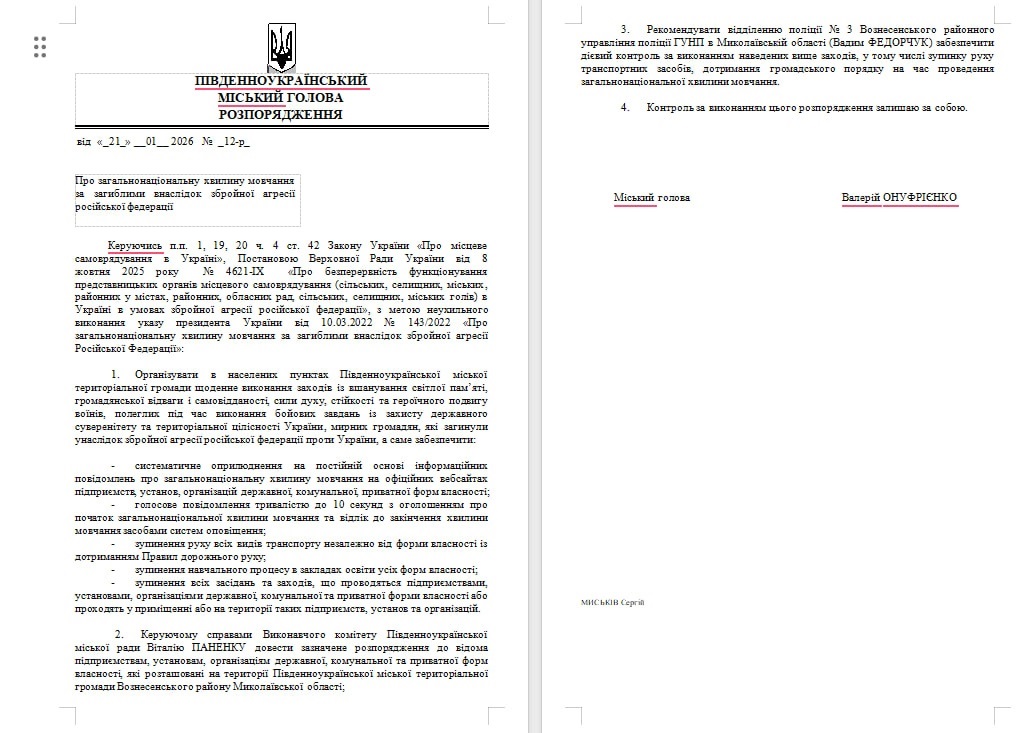 Скрін розпорядження № 12-р від 21 січня 2026 року