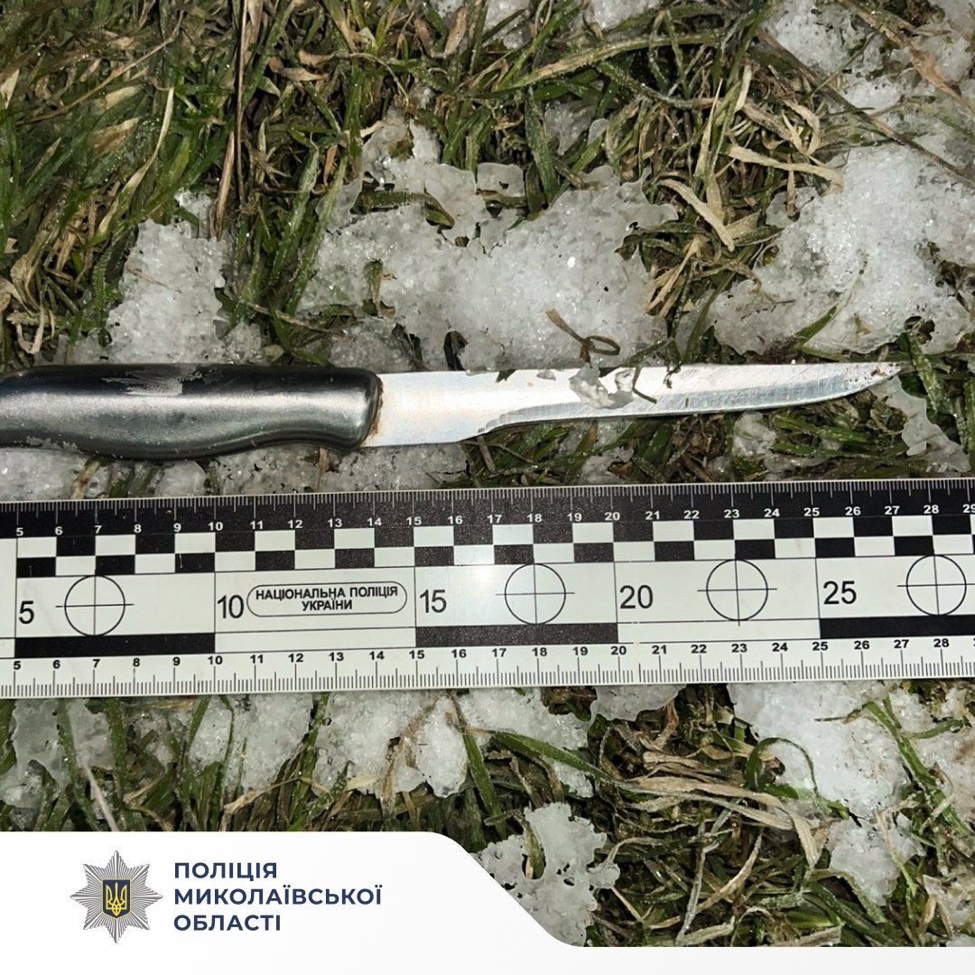 Ніж - знаряддя злочину на місці замаху на вбивство, Миколаївська область